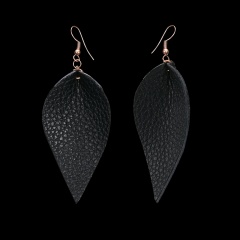 1 Pair Leaf Shape Simulation Leather Drop Earrings Jewelry Black