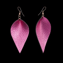 1 Pair Leaf Shape Simulation Leather Drop Earrings Jewelry Rose Red