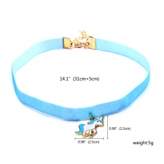 Fashion Women Animal Horse Choker Necklace Pendant Collar Velvet Jewelry Gift Blue