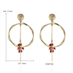 High-Quality Elegant Lady Geometric Circle Crystal Earrings Gold