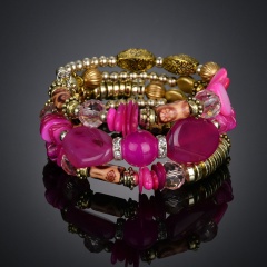 Rinhoo 1PC Colorful Stone Beads Multi-layer Elastic Rope Chain Bracelet For Women's Fashion Jewelry Gift Bracelet 1