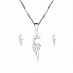 Silver Stainless Steel Necklace Earring Set Deer