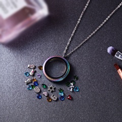 Stainless Steel Living Memory Floating Charm Glass Locket Pendant Necklace New Colorful