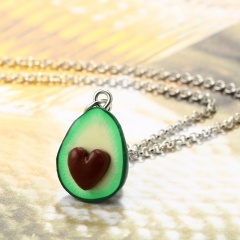 Women Avocado Love Heart Handmade Soft Clay Necklace Best Gift Love Heart