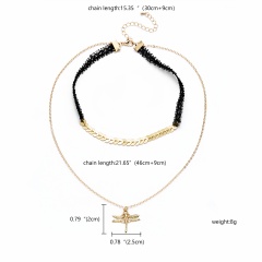 Fashion Double-layer Butterfly Choker Necklace Charm Chain Women Gift Dragonfly