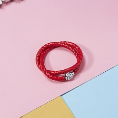 Rinhoo 1PC Trendy Popular Simple Brown Red Leather Wrap Rope Chain Bracelet For Women Men Fashion Jewelry Gift Red