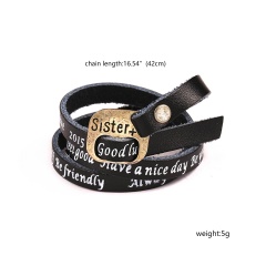 Sister bracelet multicolor leather wrap charm bracelet fashion party jewelry gift ladies accessories black