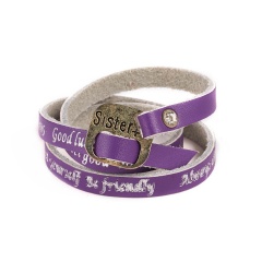 Sister bracelet multicolor leather wrap charm bracelet fashion party jewelry gift ladies accessories purple
