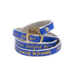 Multicolor Leather Brothers Bracelet Wrap Leather Men's Gift Bracelet Charm Fashion Jewelry Accessories navy blue