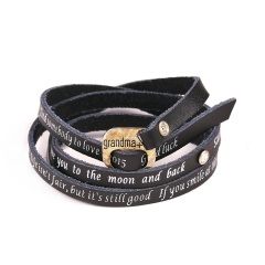 Black gold red pink color Leather bracelet grandma bracelet fashion jewelry accessories gift black
