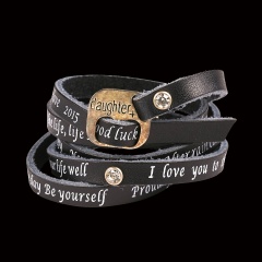 Daughter print bracelet fashion multicolor leather wrap bracelet charm jewelry gift accessories black