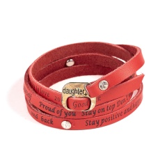 Daughter print bracelet fashion multicolor leather wrap bracelet charm jewelry gift accessories red