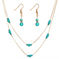 Turquoise Necklace Earrings Jewelry Set Gold