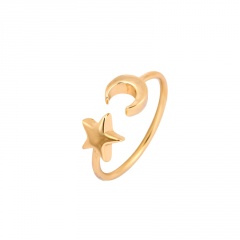 Opening Adjustable Star-Moon Joint Ring Women Gold