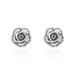 1 Pair Full Diamond Crystal Rose Flower Ear Earrings Gray