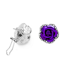 1 Pair Full Diamond Crystal Rose Flower Ear Earrings Purple