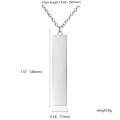 Personalized Stainless Steel Name Bar Pendant Necklace Custom Chain Jewelry Gift Rectangle Silver