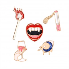 Rinhoo Sexy Retro Style Red Lips Wine Cigarette Matches Eyes New Summer Style Pins Brooches For Women Jewelry Brooch cute1