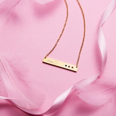 Rectangle Pendant With Diamonds Lettering Necklace Rose Gold