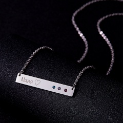 Fashion Crystal Engraved Rectangular Pendant Necklace DIY Custom Gift Silver