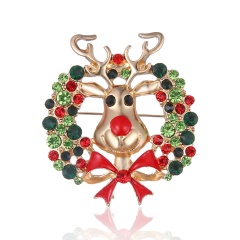 Rhinestone Reindeer Brooches Zinc Alloy Christmas Deer Pin Christmas Present Fashion Jewelry Dress Banquet Accessories Elk Wreath