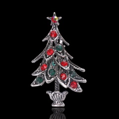 Christmas Tree Crystal Enamel Brooch Pin Xmas Jewelry Silver