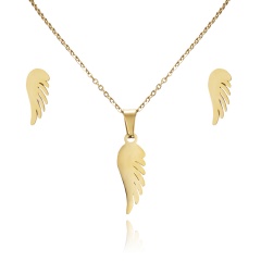 Women Heart Flower Feather Butterfly Necklace Pendant Earrings Jewelry Set wing