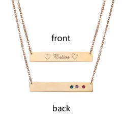 Belive Lettering Horizontal Stainless Steel Necklace Personalized Engraved Gold