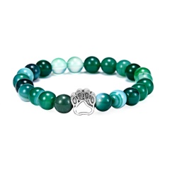 8mm Gemstone Beads With Dog Paw Print Bead Bracelet Green Agate