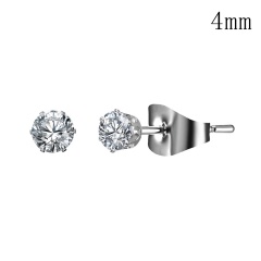Women Fashion Six-Claw Geometric Round Zircon Stud Earrings 4/5/6/7/8/10mm white 4mm
