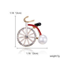 High Quality Cute Fashiopn Red Blue Little Girl with Umbrella Brooch Pins Crystal Rhinestone Enamel Bicycle Car Cartoon Brooches for Women Girls Gift Bicycle