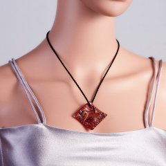 Charm Handmade Geometry Square Lampwork Murano Glass Pendant Necklace Red