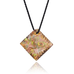 Charm Handmade Geometry Square Lampwork Murano Glass Pendant Necklace Yellow