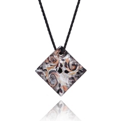 Charm Handmade Geometry Square Lampwork Murano Glass Pendant Necklace Black