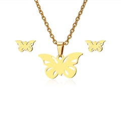 Gold Stainless Steel Necklace Set Butterfly