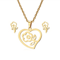 Gold Stainless Steel Necklace Set Rose