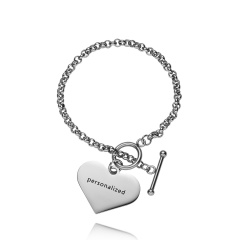 RINHOO Stainless Steel Heart Strip Personalized Custom Bracelet For Women Jewelry Sided Engraved Name Letters Word Cuff Bracelet Chain Silver Heart