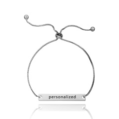 RINHOO Stainless Steel Heart Strip Personalized Custom Bracelet For Women Jewelry Sided Engraved Name Letters Word Cuff Bracelet Chain Silver Strip