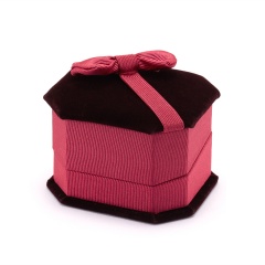 Octagonal Bowknot Jewelry Packaging Ring Box Claret