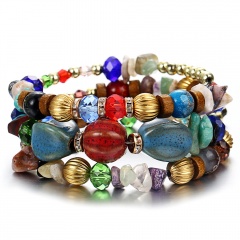 Crystal Gemstone Beads Multi Layer Elastic Beaded Bracelet Colorful