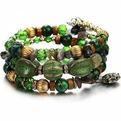 Crystal Gemstone Beads Multi Layer Elastic Beaded Bracelet Green
