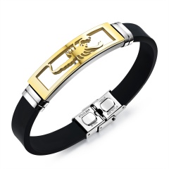 Men Scorpion Simple Stainless Steel Silicone Bracelet Gold