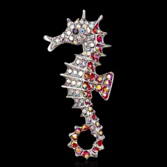 3 Colors Enamel Seahorse Fish Brooches for Women  Animal Brooch Pins  Fashion Jewelry Cloth Accessories Hippocamp Silver Red