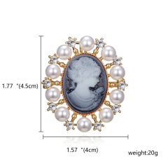 Vintage Gothic Style Imitation Pearl Crystal Enamel Brooch Rhinestone Head Statue Brooch Clothes Pin Brooches For Women Jewelry Gray