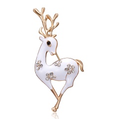 Fashion Cute Christmas Deer Rhinestone Women Brooch Pin Clothes Accessories Girls Gifts Animal Pins Jewelry White