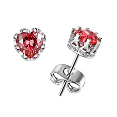 2021 New Heart Shaped Zircon Crown Stud Earrings Fashion Jewelry Red