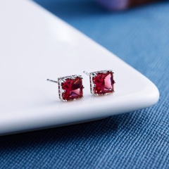 Elegant Fashion Crystal Square Zircon Crown Stud Earrings For Women Red