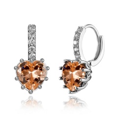 Fashion Heart Shaped Zircon Crystal Earrings Brown
