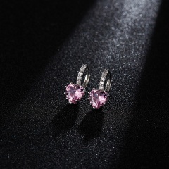 Fashion Heart Shaped Zircon Crystal Earrings Pink