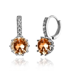 Inlaid Color CZ Silver Earrings Brown
